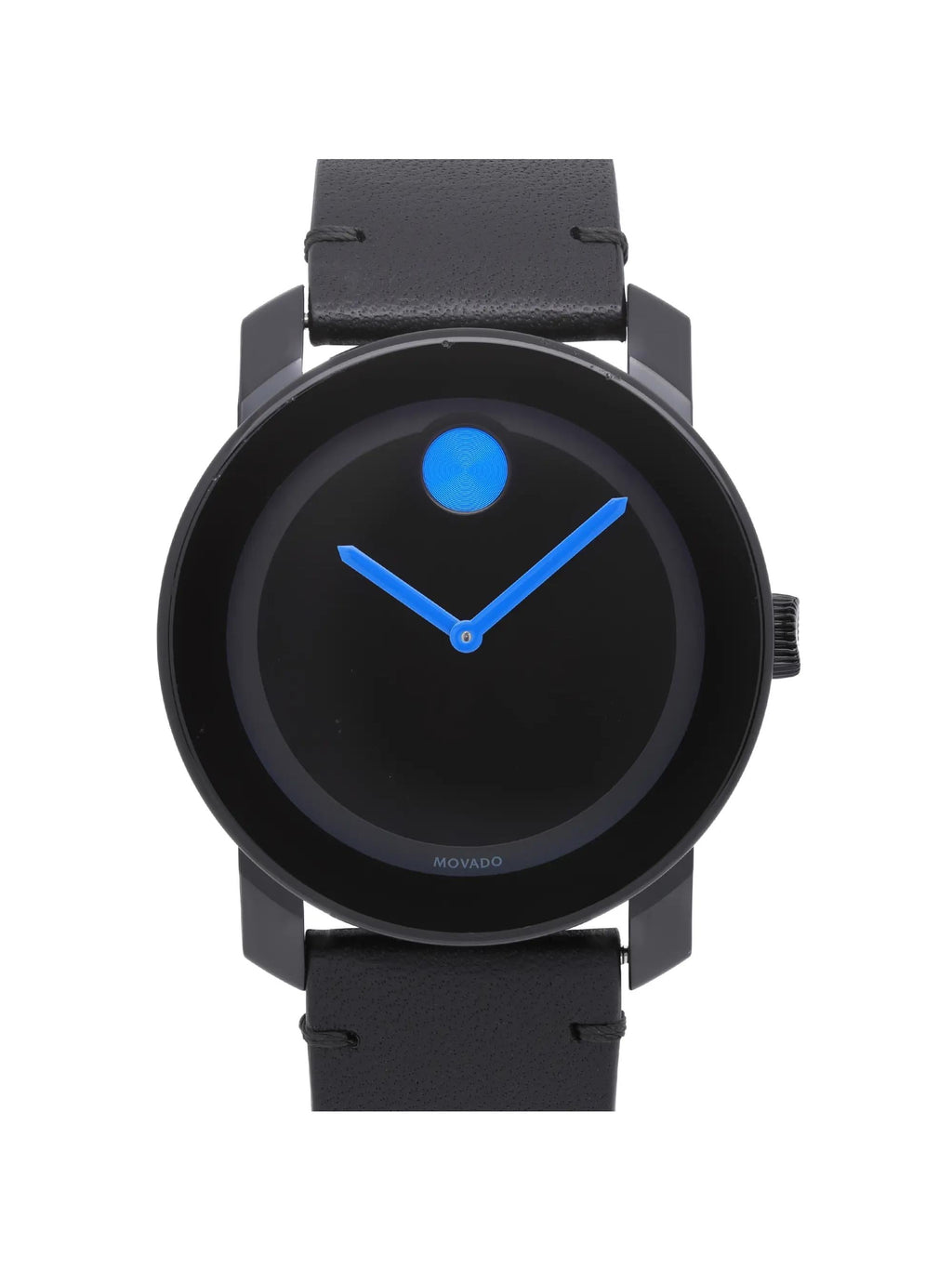 Pre-owned (Good) Black Leather Movado Quartz 3600307 Bold Watch Dial 42mm