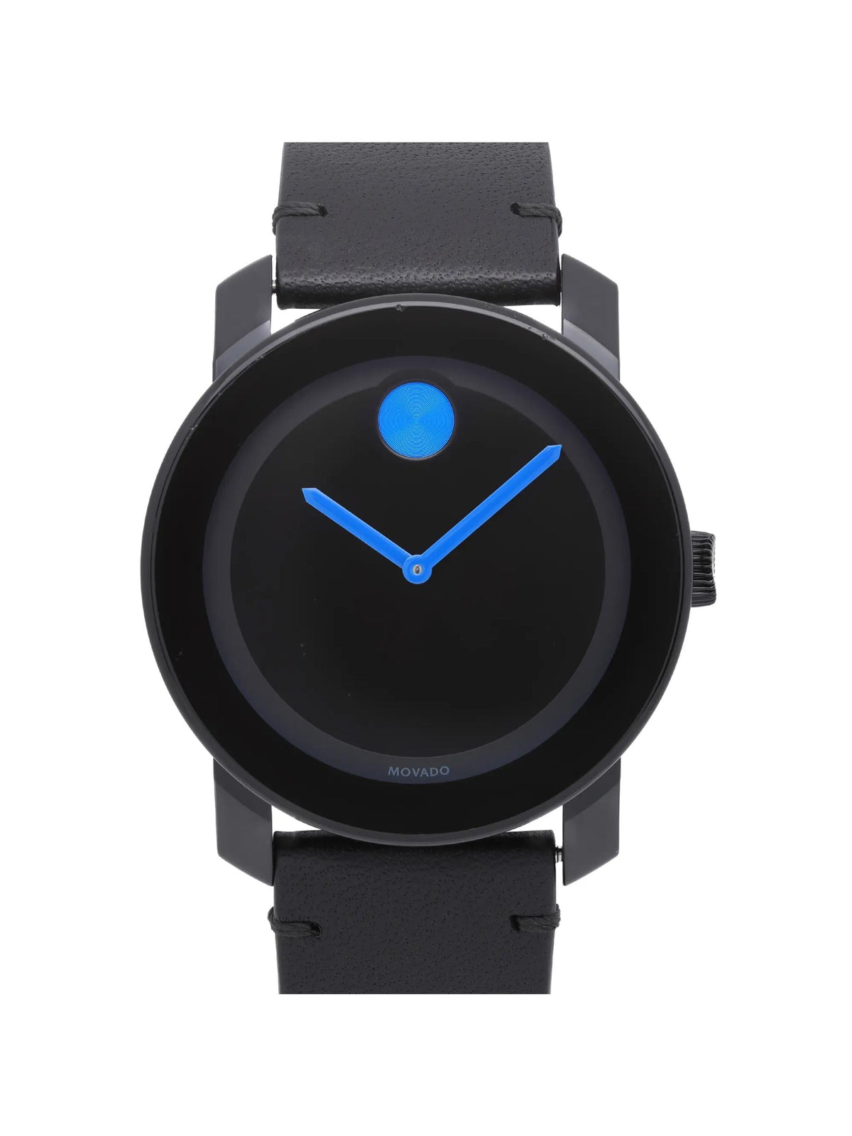 Pre-owned (Good) Black Leather Movado Quartz 3600307 Bold Watch Dial 42mm