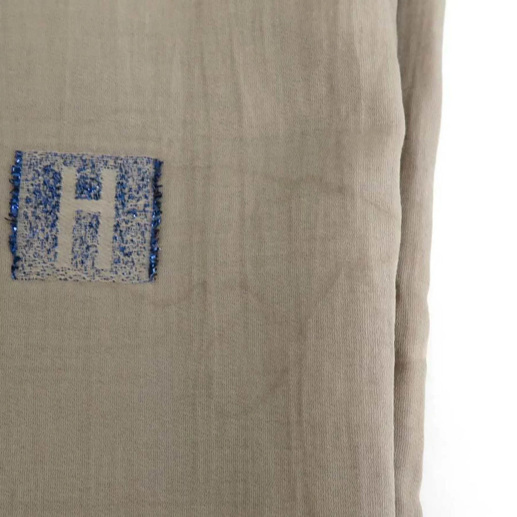 H Cotton/Silk/Polyester Pre-Owned Shawl Logo Greige/Blue (Good) Hermes Unisex Scarf e55881a