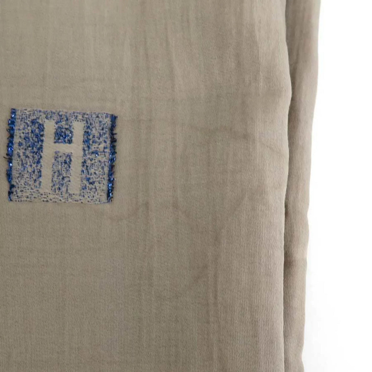H Cotton/Silk/Polyester Pre-Owned Shawl Logo Greige/Blue (Good) Hermes Unisex Scarf e55881a