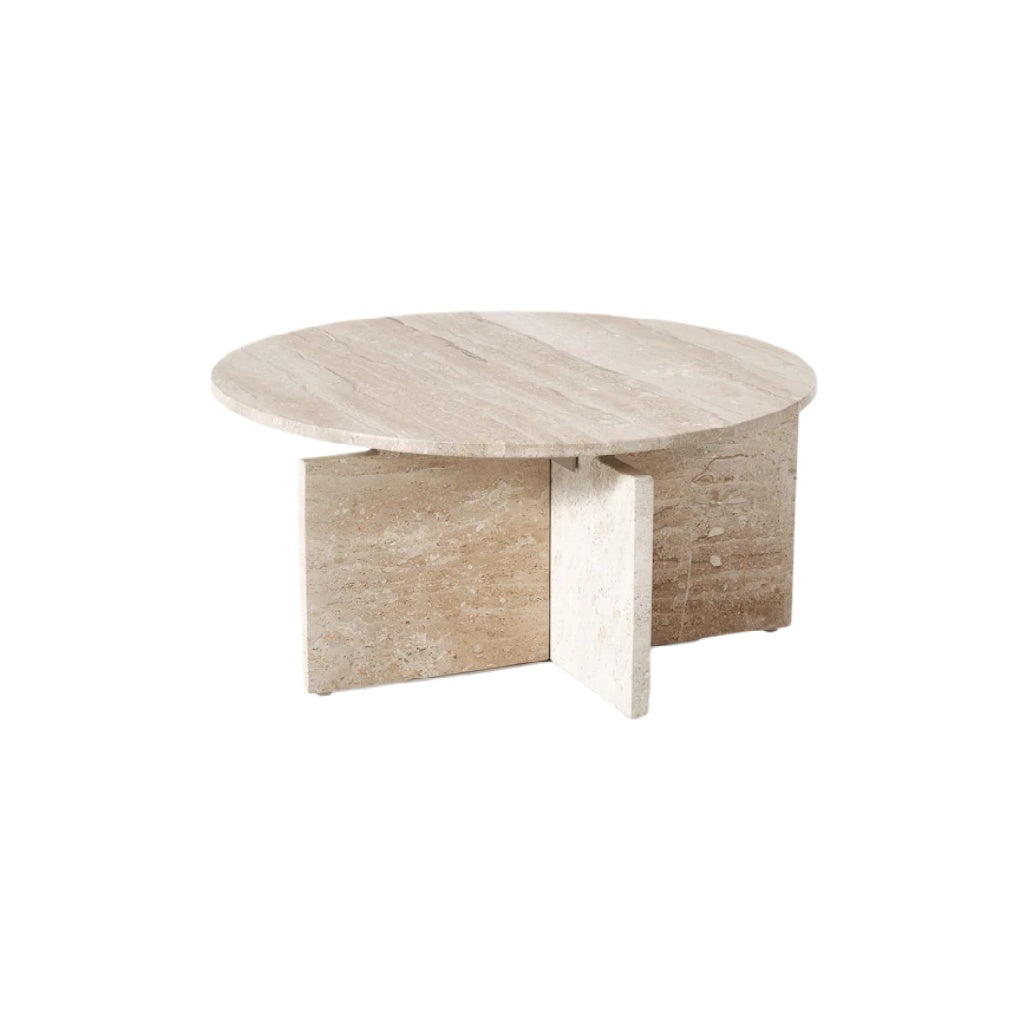 Runder Kaffeetisch aus travertin mit minimalistischer Struktur