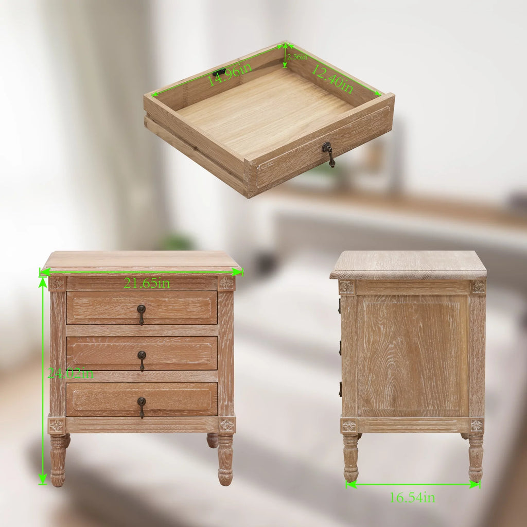 Nightstand Furniture 3 Pellebant Bedroom Oak with Drawers