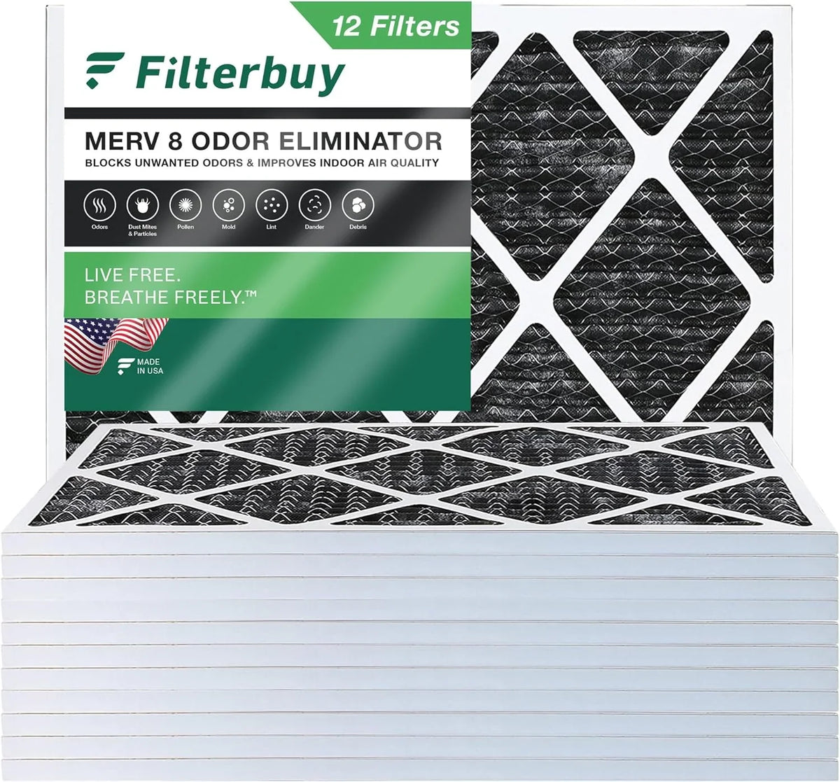 Odor Pleated Eliminator with 16x18x1 (12-Pack) Air Furnace 8 Activated Carbon Filters Filterbuy