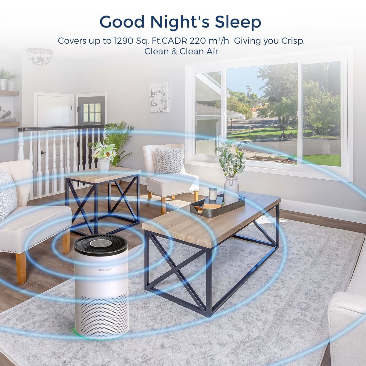 Air 220 Filters 1259 WiFi Cleaner Control Bedroom,Home, Living with Purifier,H13 for Room, & Sleep Timer Speed ft) sq. to Air Mode, 4-Stage Filtration, m³/h (Up