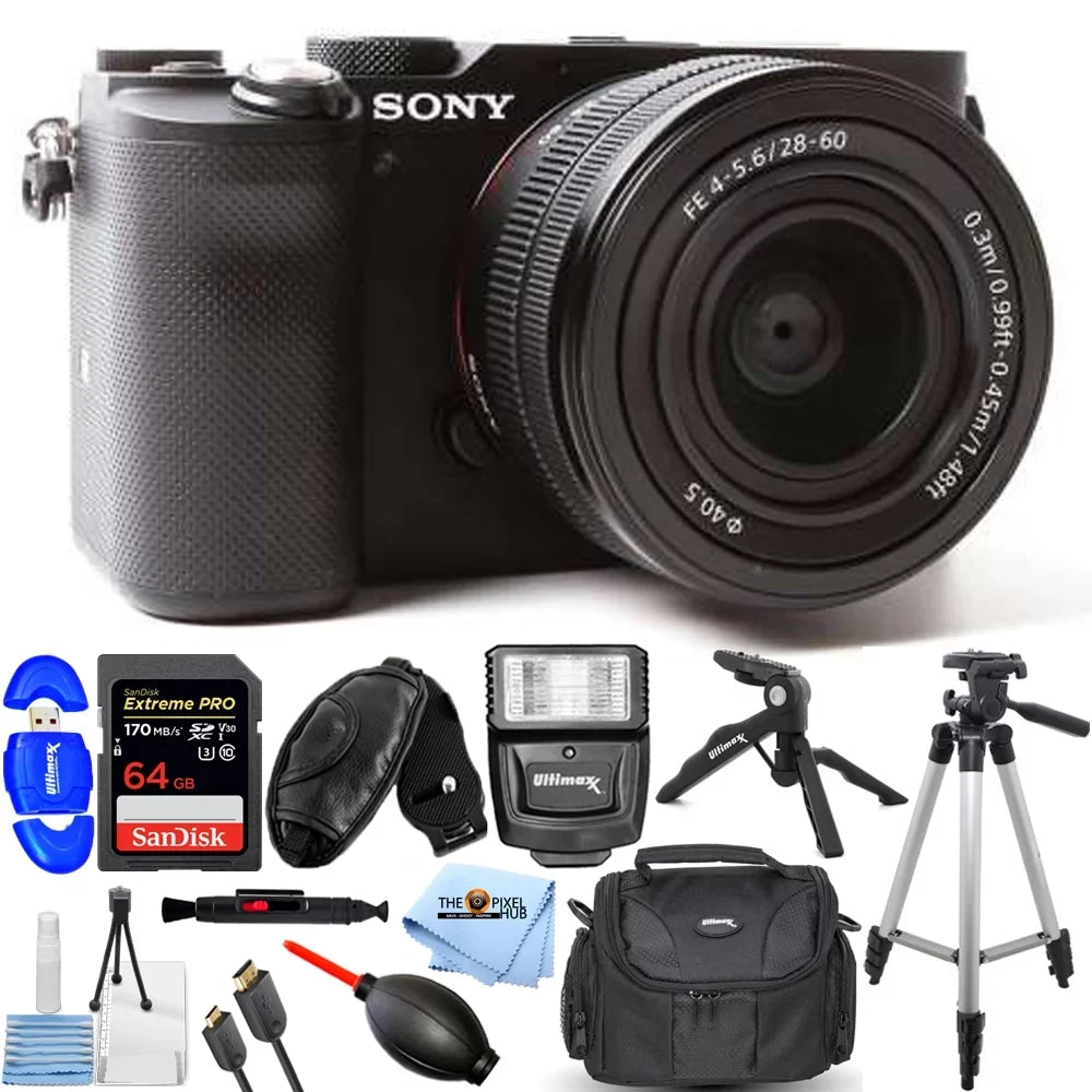 (Black) + with 28-60mm Bundle Alpha Lens Sony Camera + Flash 64GB Mirrorless a7C