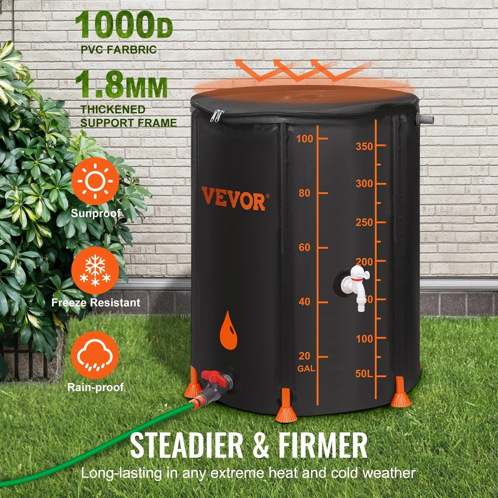 Rain Overflow Barrel, Large Capacity, System Collapsible Storage 100 Gallon and Collection Kit, Portable Container Spigots Tank Moisture Including Rainwater