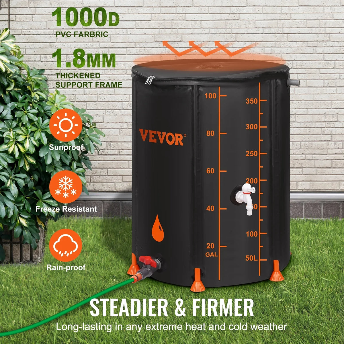 Rain Overflow Barrel, Large Capacity, System Collapsible Storage 100 Gallon and Collection Kit, Portable Container Spigots Tank Moisture Including Rainwater