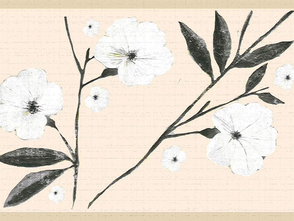 ft Deco's and Leaves Design, in, Floral Border Wall 15 and 7 Retro Cream Wallpaper White Dundee Border - Adhesive Self x Flowers Peel Stick