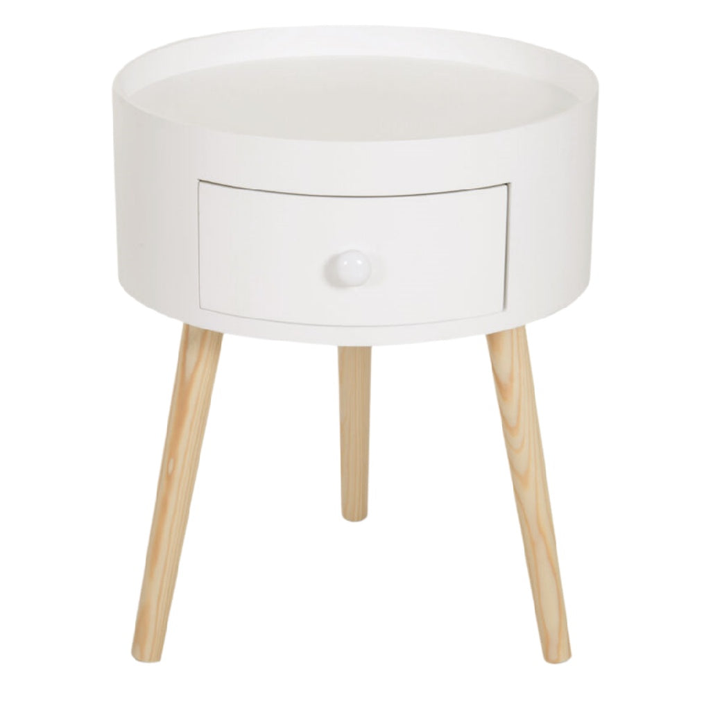 Technischer Titel auf Deutsch: Moderner Nachttisch mit Schublade und Holzbeinen