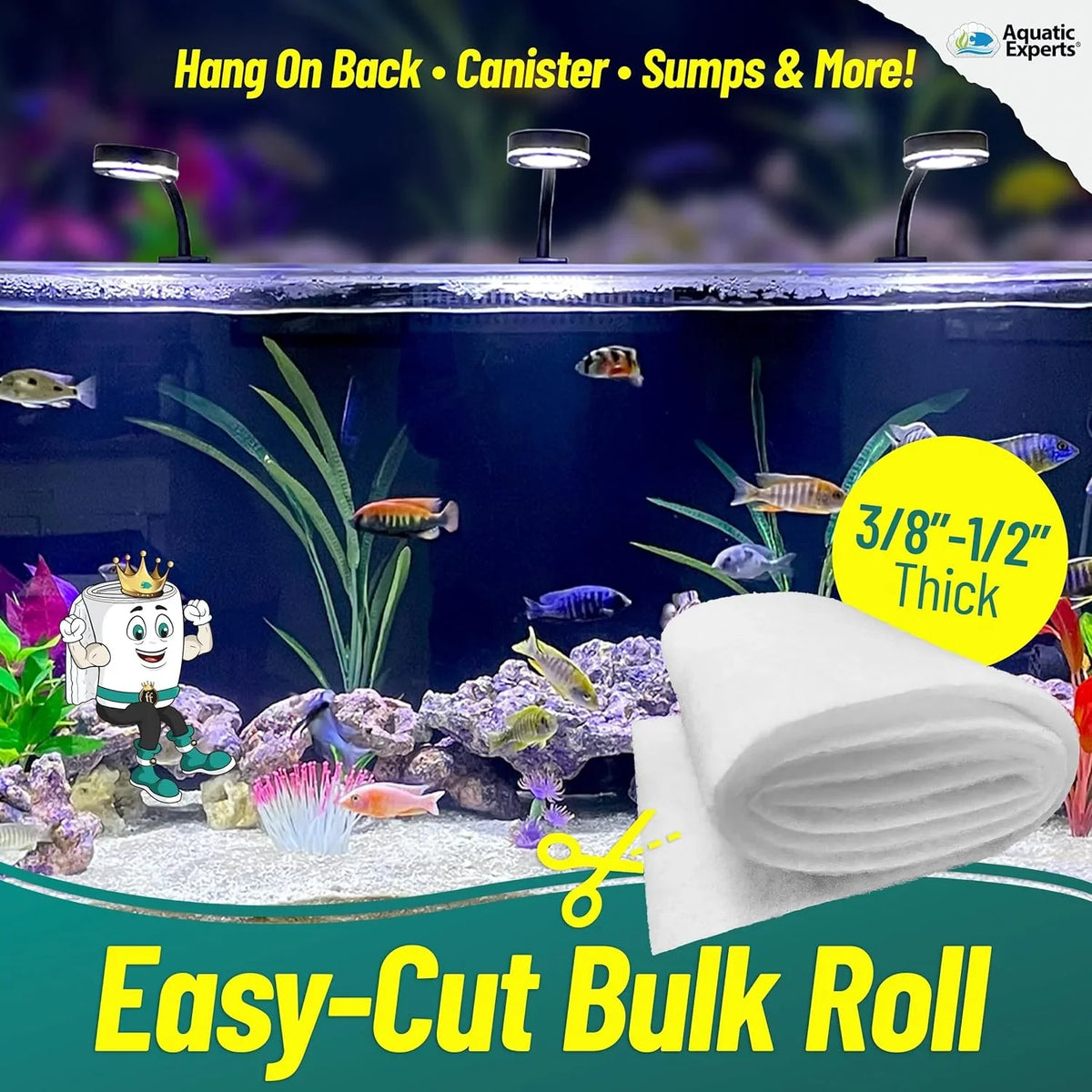 Inch to FilterFirst by 72 Inch for Crystal Filter - Floss Aquarium Filter 12 Filters, for ½ Moisture Fish Pad, Roll Aquarium Thick Filter ⅜ Aquatic by Media Experts Tank Clear