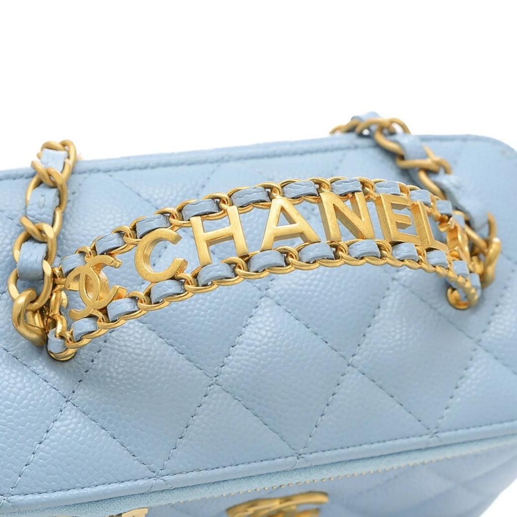 Blue Gold Pre-Owned Bag AP2805 Caviar Skin Logo Vanity (Good) Handle Shoulder Hardware Chanel