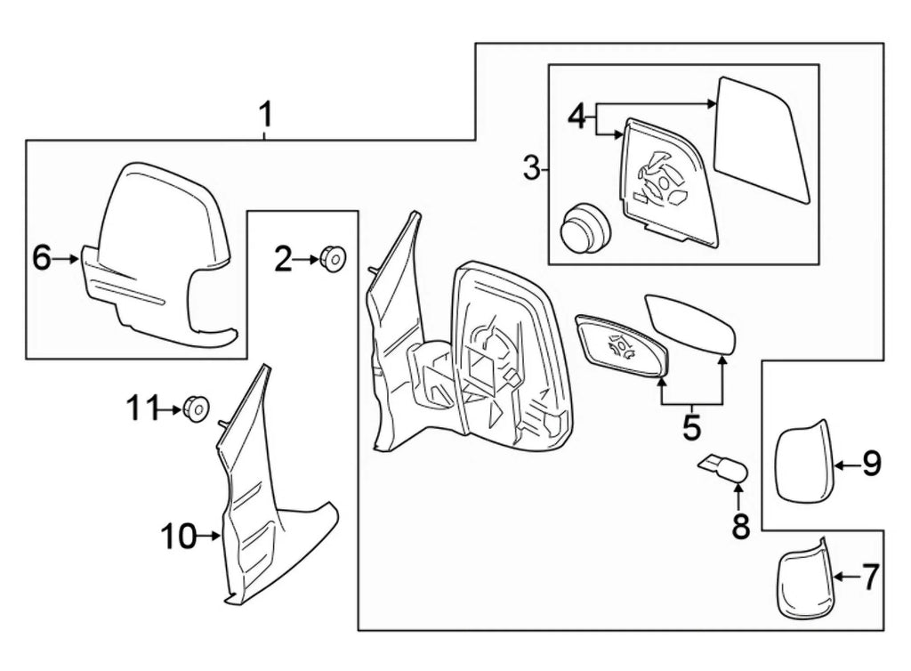 New Outer Genuine (2022-2023) View Mirror Front Transit Door Rear Left Ford