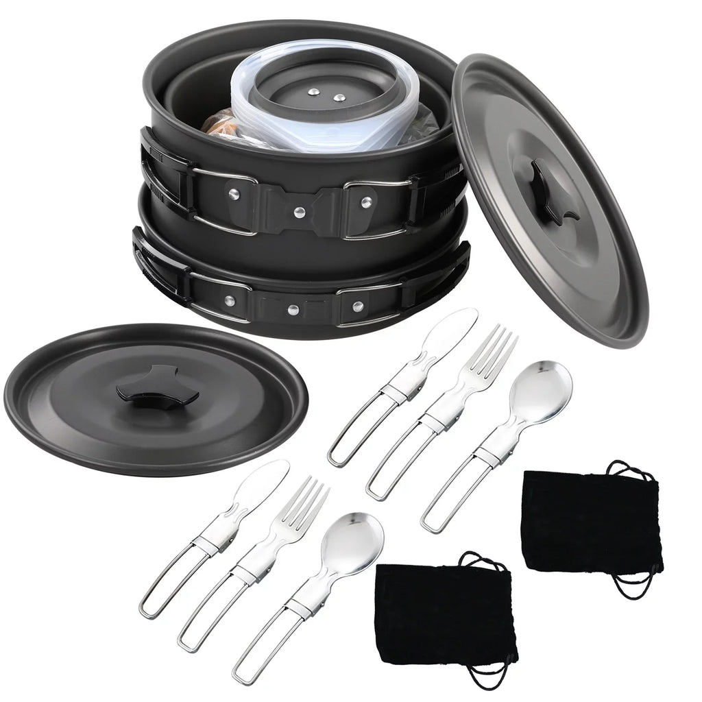Pot Camping Anself Kit Backpacking Non Mess Kettle Cookware Set with Pan and and for Cooking Stick
