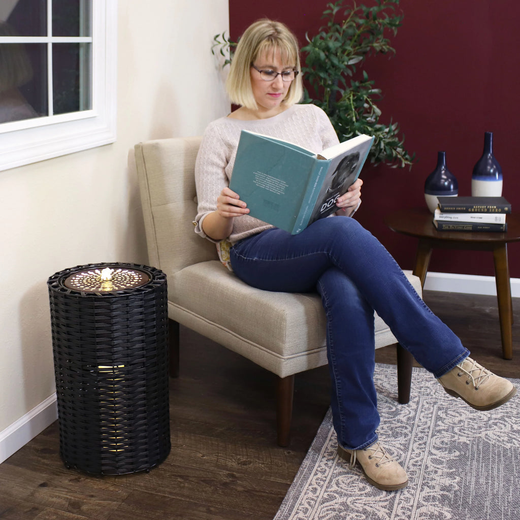 with Cylinder Plastic Wicker - Fountain Sunnydaze Lights 20.5"