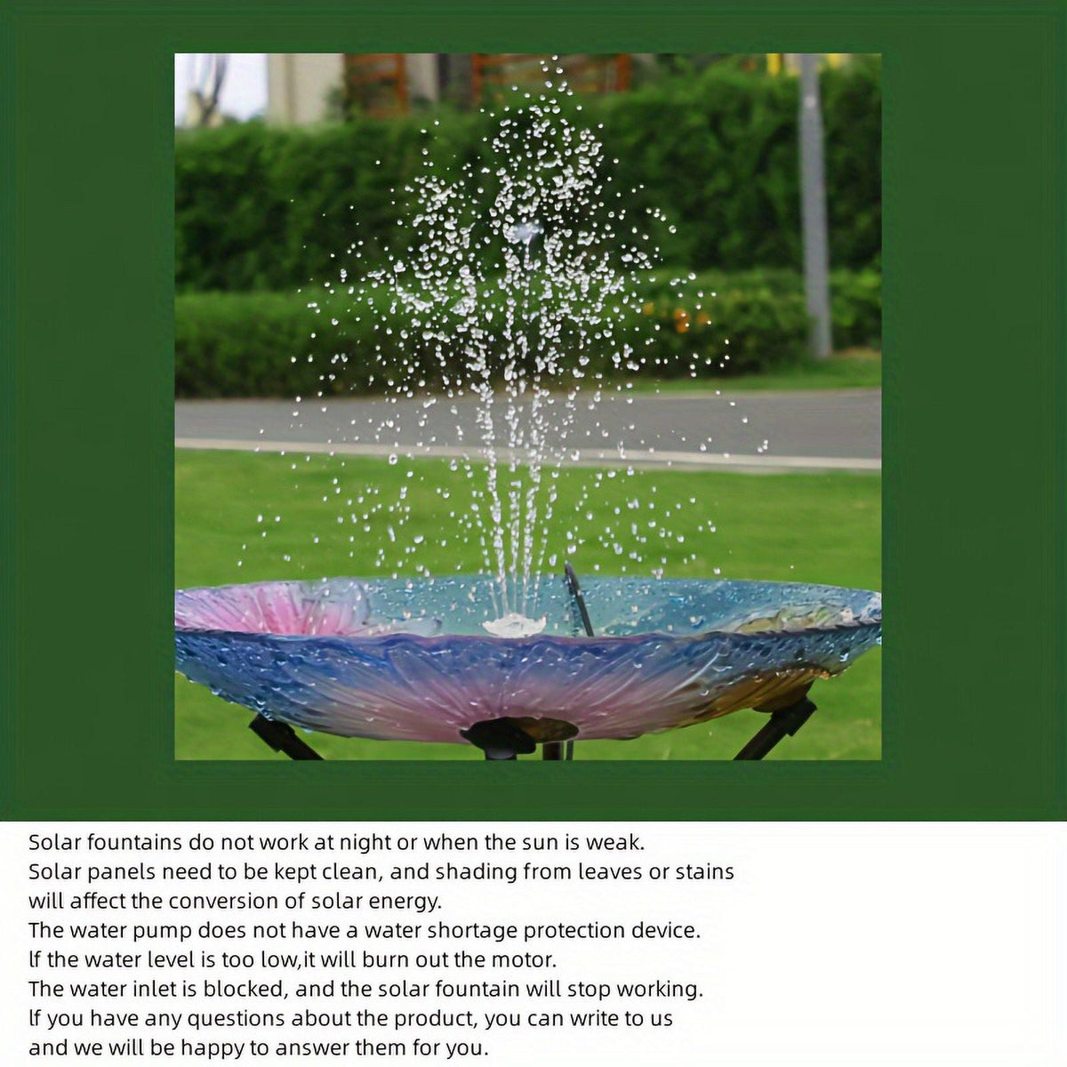 Powered Patio, Nozzles, Plastic 1pc Multiple Feature Operation Upgraded Outdoor Fountain Inch Bird Wires, Pond, Corded Moisture Bath For Solar Kit Solar 9.8-Foot 7.08 Pump, Electric Garden, With 3.5W