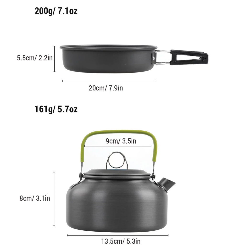 Pot Camping Anself Kit Backpacking Non Mess Kettle Cookware Set with Pan and and for Cooking Stick