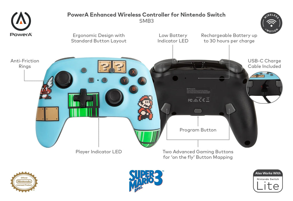 SMB3 Controller PowerA Enhanced Nintendo for - Switch Wireless