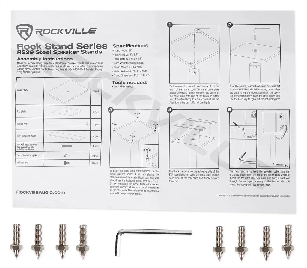 Bookshelf Studio Speaker Black Steel Monitor Stands and Rockville - 29" Pair RS29B