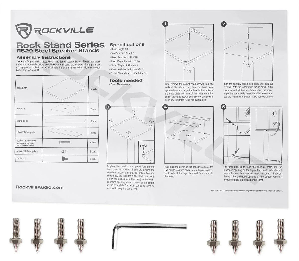 Bookshelf Studio Speaker Black Steel Monitor Stands and Rockville - 29" Pair RS29B