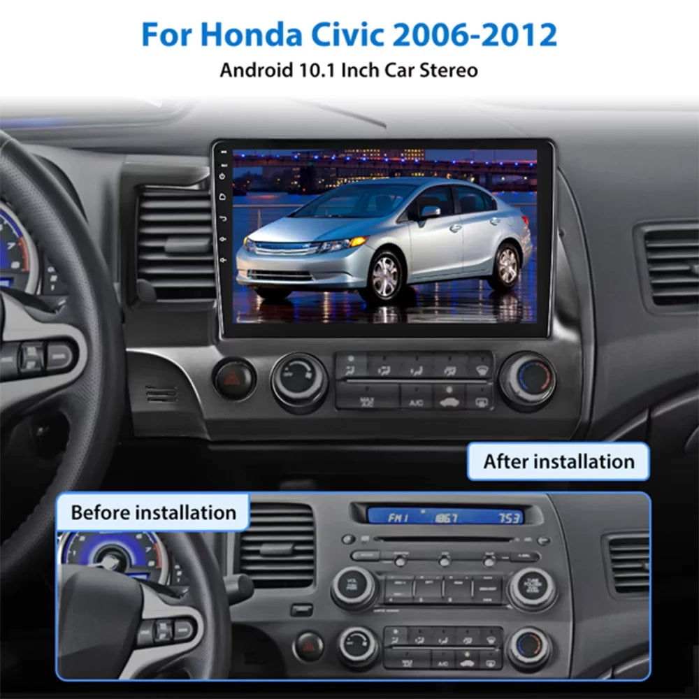 Auto Radio Android Backup for Bluetooth, Car 10'' Civic 13 Carplay Podofo Android 1080P Mirror Camera Wireless Touchscreen Honda Link 2+64G 2006-2011 Hifi Stereo