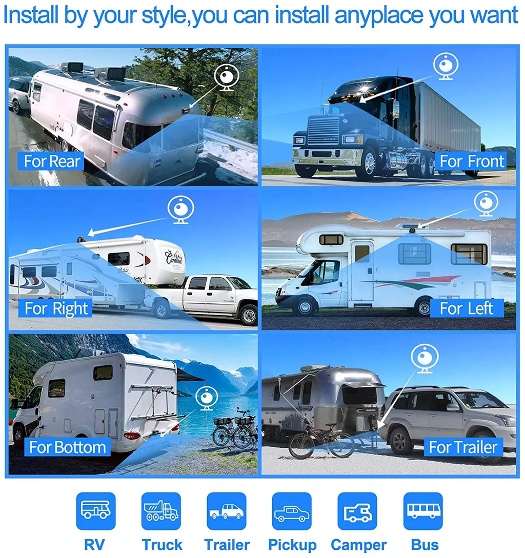 9 inch View Record Moistureproof Night Camera eRapta Function Rear for Vision Quad Camera Screens Trailer 4 Side IP69 Split 1080P Semi and Box Truck Backup