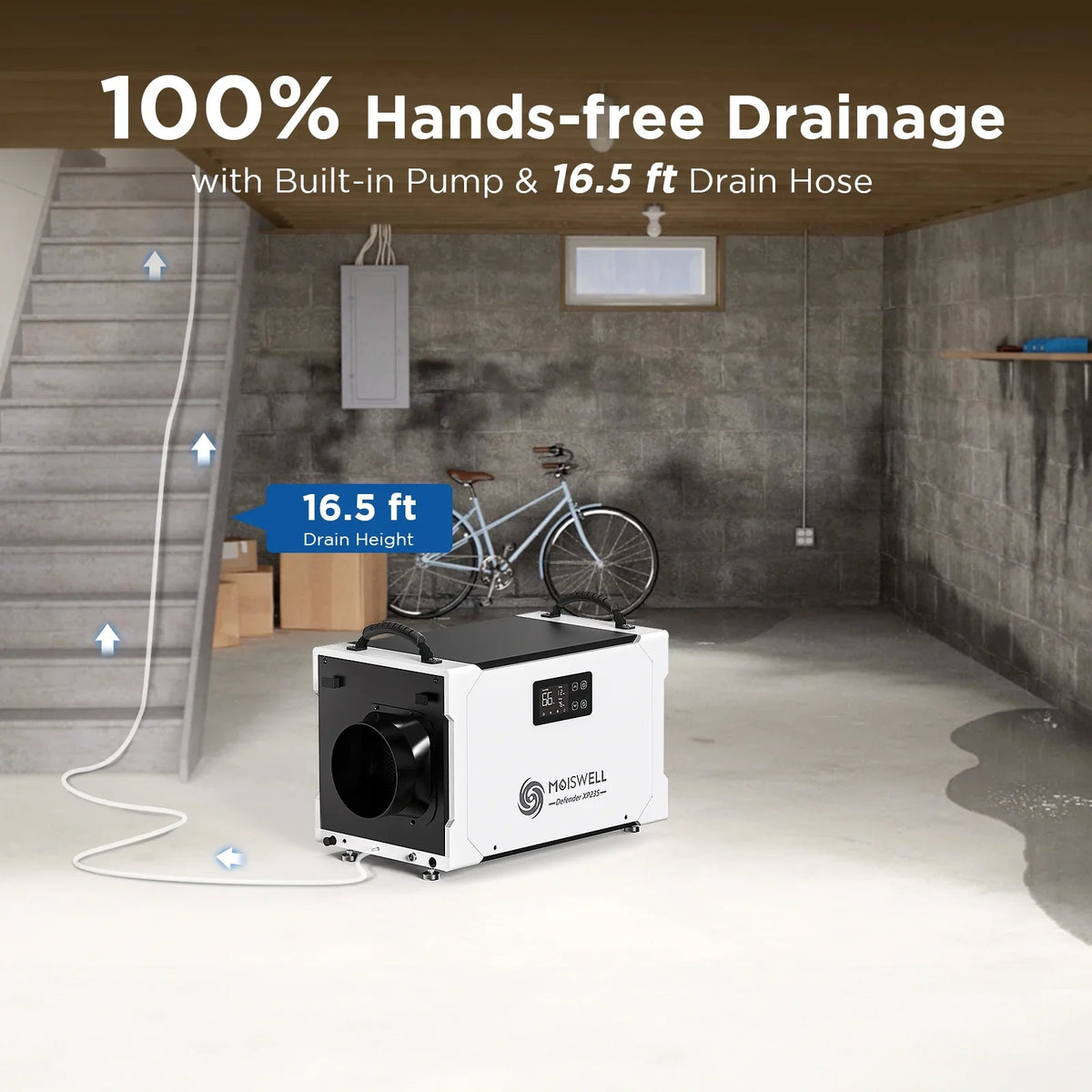 5-Year Moiswell Spaces, 235 Pump for Sites Perfect and Efficient - Dehumidifier Basements, and Included Job Warranty - Drain Hose, Commercial Crawl Pints Areas, Industrial