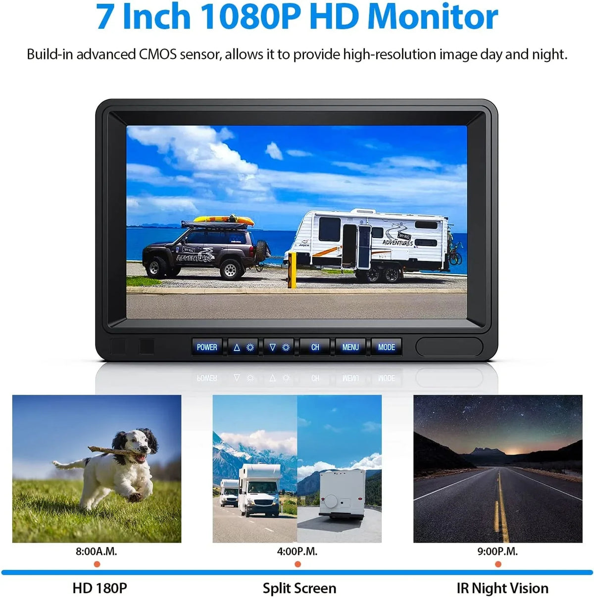Button Camera View Night Systems, Camera Monitor, 1080P Rear Moistureproof IP69 Split for Clear Reverse Touch Kit Backup 7'' Vision /Trailer/Semi-Truck/Camper-BY702A Wired