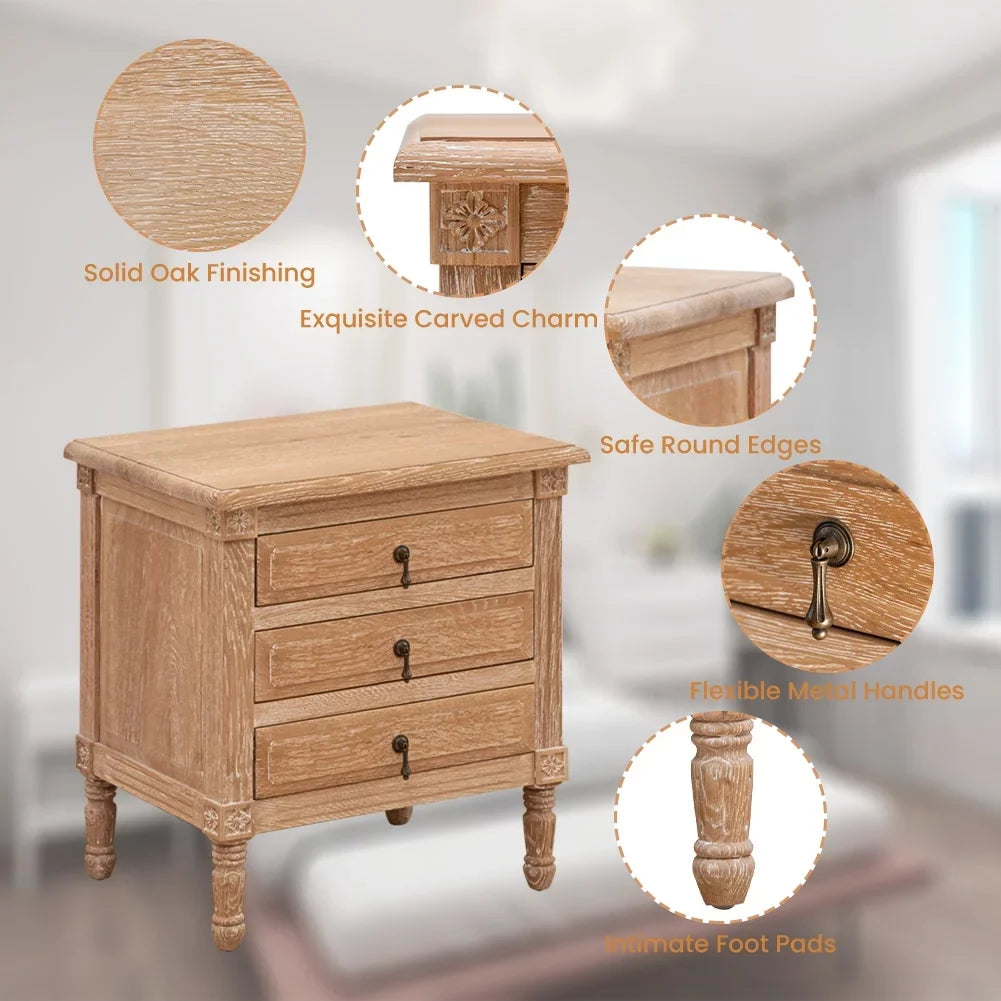 Nightstand Furniture 3 Pellebant Bedroom Oak with Drawers
