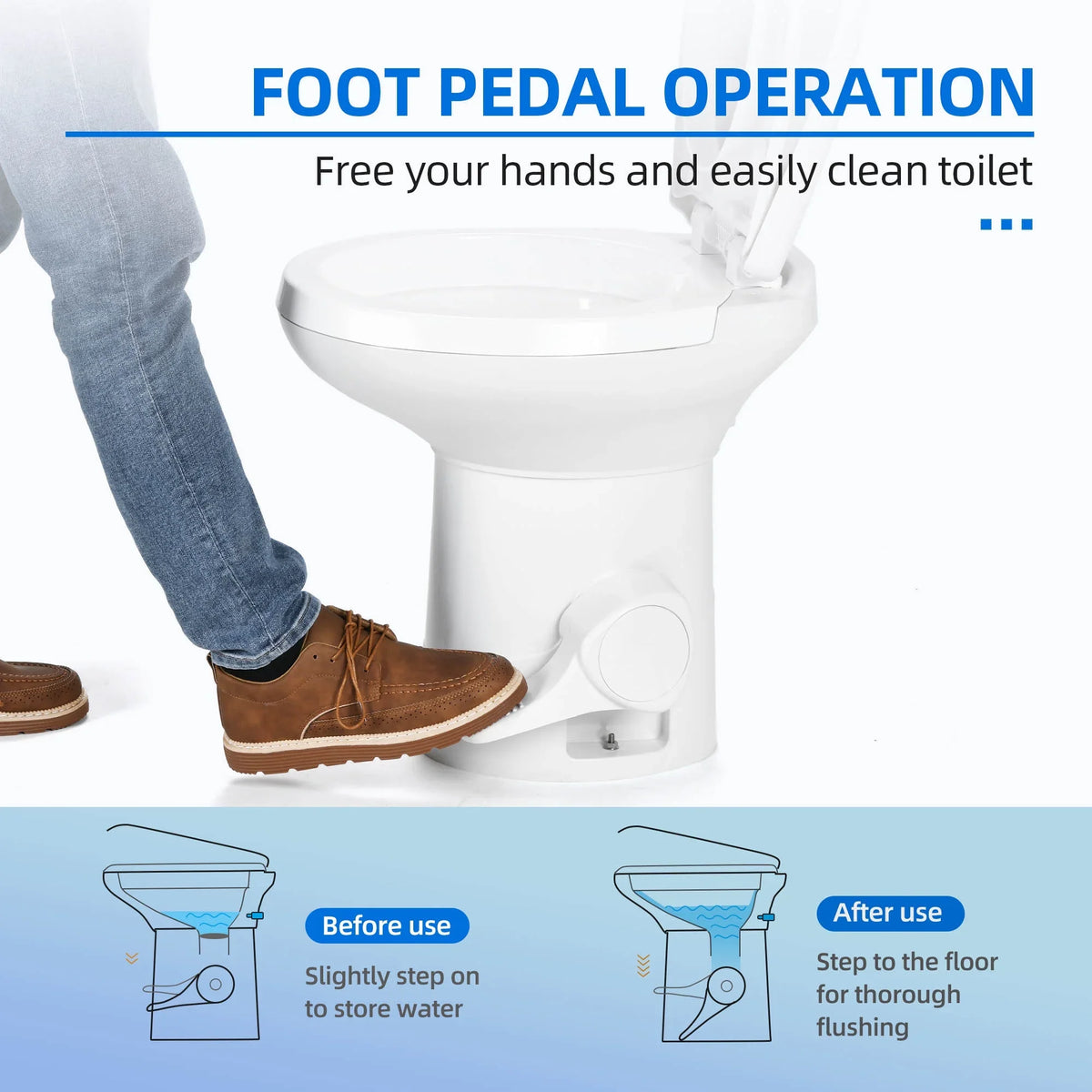 Portable Caravan for Flush, High Flush White with Camping, Profile Travel, Gravity Toilet Vesseling, Toilet Pedal Dextrus