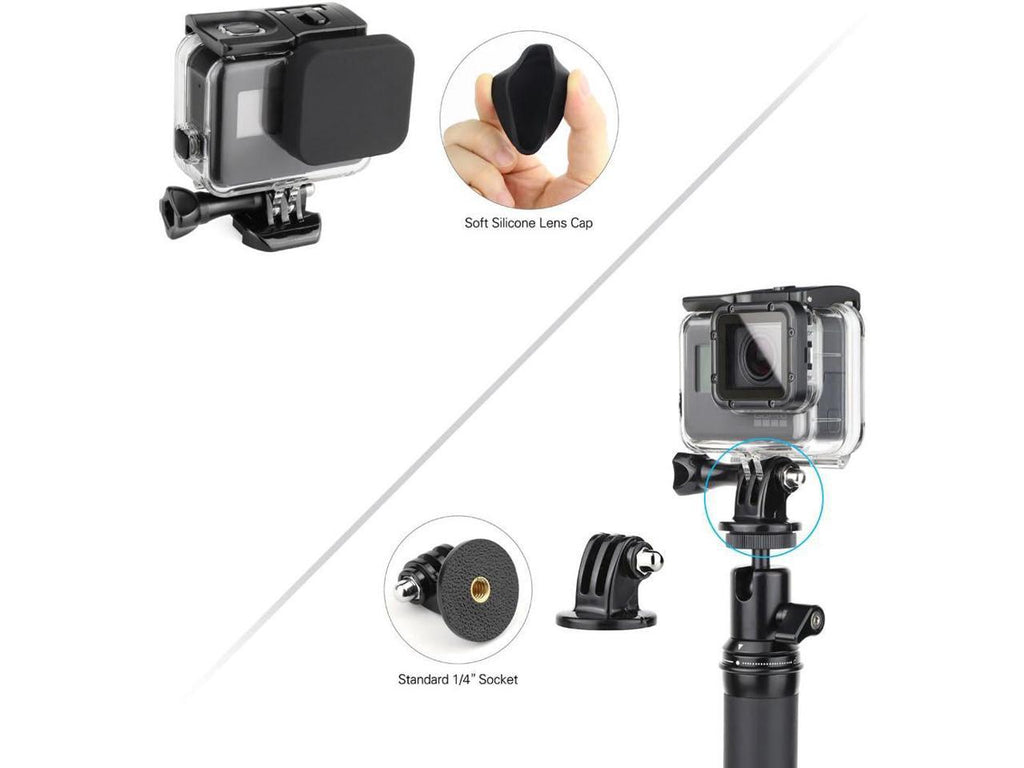 Release Thumb for Quick 6 Cap Underwater Hero Include Black Dive Dive GoPro 7 Moistureproof 3-Pack with Adapter, Lens Filters (2018) 45m Hero Buckle, - Screw, Housing 5 Case Backdoor, Tripod