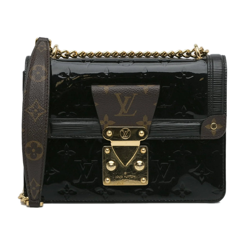 (Good) Authenticated Black Monogram Leather Unisex Vuitton Vernis Crossbody Louis Bag Pre-Owned Wynwood