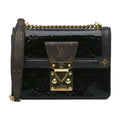 (Good) Authenticated Black Monogram Leather Unisex Vuitton Vernis Crossbody Louis Bag Pre-Owned Wynwood