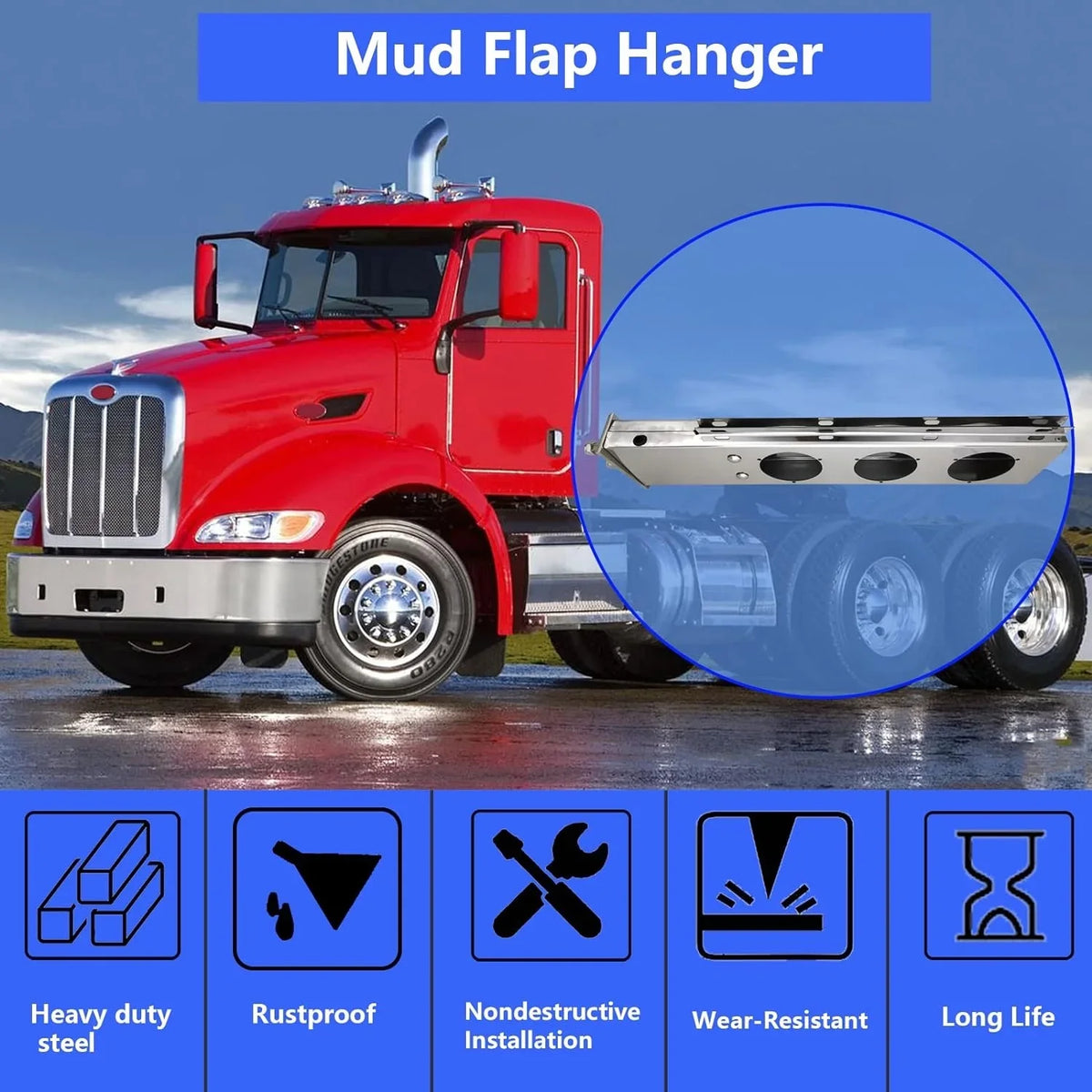 Bracket Semi Straight Trucks Hanger Mudflap Spacing Bolt Spring Stainless Loaded Length Set Mud for Holder Steel 30" fit 2.5" Flap