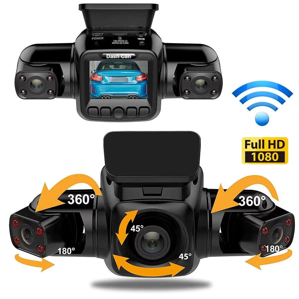 3 Channel Front, Rear, Dash Cameras Cam Driving Car Recorder and Inside, Right 360°Panoramic Vision Night Rear and Left, Front