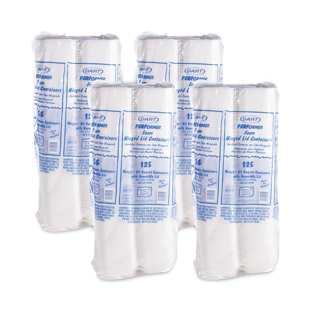 4 Lid with White, Container Hoagie 3.3, Foam -DCC99HT1R Lid, Container, 125/Bag, x Hinged x Bags/Carton Dart Removable 5.3 9.8