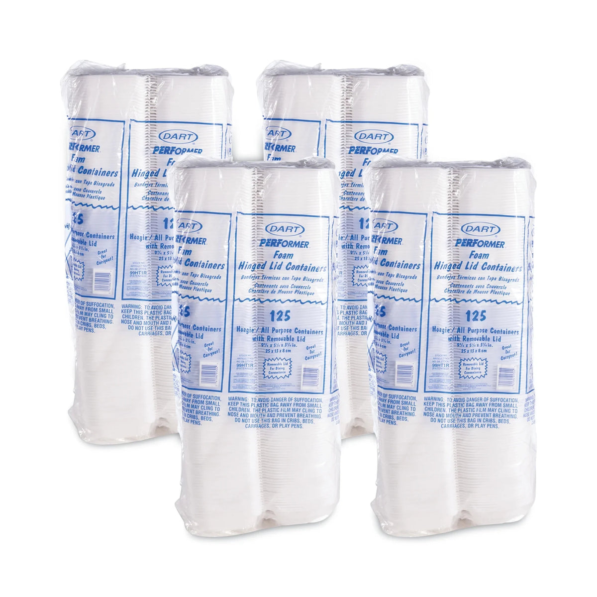 4 Lid with White, Container Hoagie 3.3, Foam -DCC99HT1R Lid, Container, 125/Bag, x Hinged x Bags/Carton Dart Removable 5.3 9.8