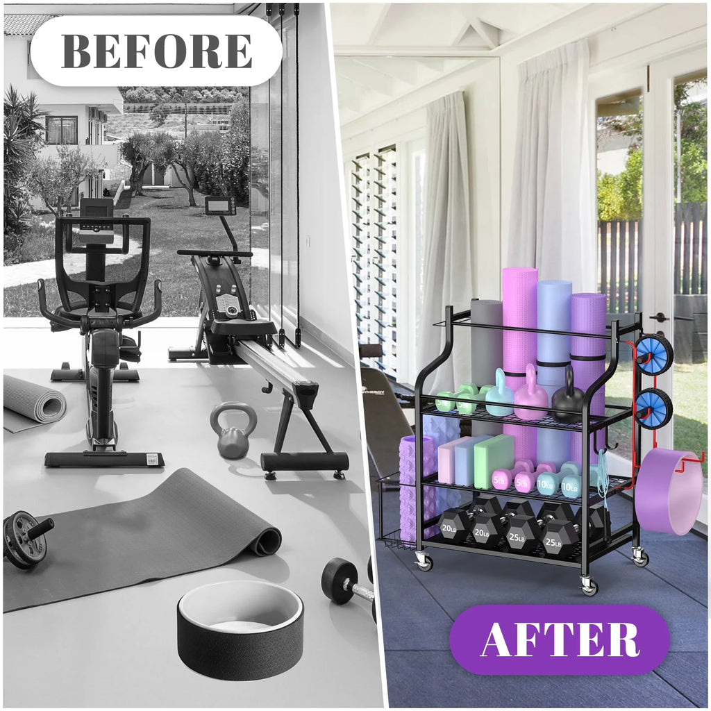 Rack, Workout Mat Storage Hooks Yoga Wheels Storage Mythinglogic Equipment Home Gym with Organizer Racks, Storage