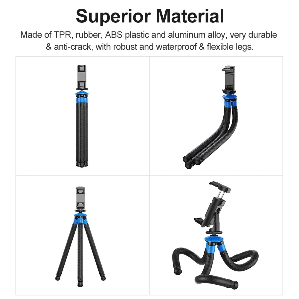 Mobile Phone Max Clip -JJ07 Foldable Travel Tripod Load Camera Portable Flexible Fits Detachable GoPro Octopus with Mini Tripod with Phone 3kg