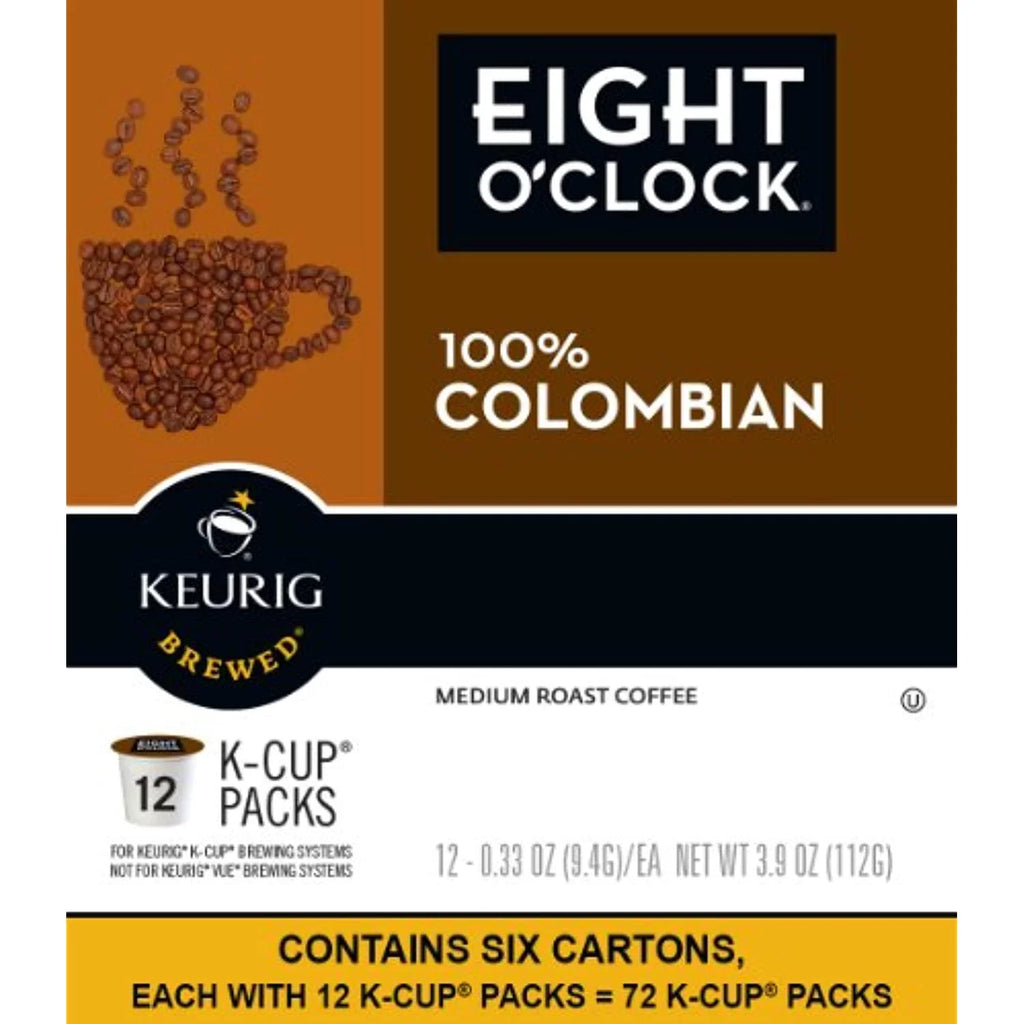 72 K-Cup Coffee Medium Colombian Pods, Oclock Eight Coffee, Roast Keurig Count Single-Serve Peaks