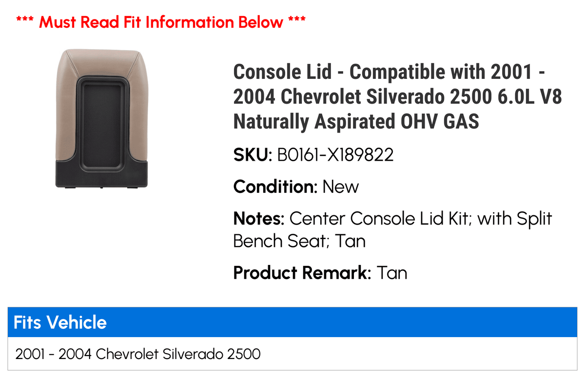 with Naturally - 2003 2500 V8 6.0L 2001 Aspirated Lid Silverado Fits 2004 2002 Chevy Console -