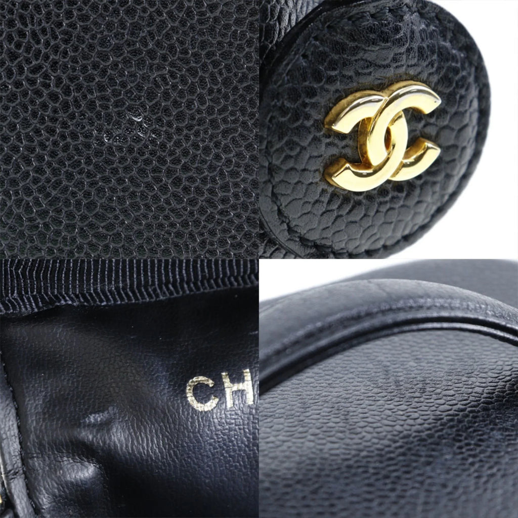 Zipper France in Coco (Good) Pre-Owned Matte Caviar Mark Vanity Made Handbag Ladies Skin Black