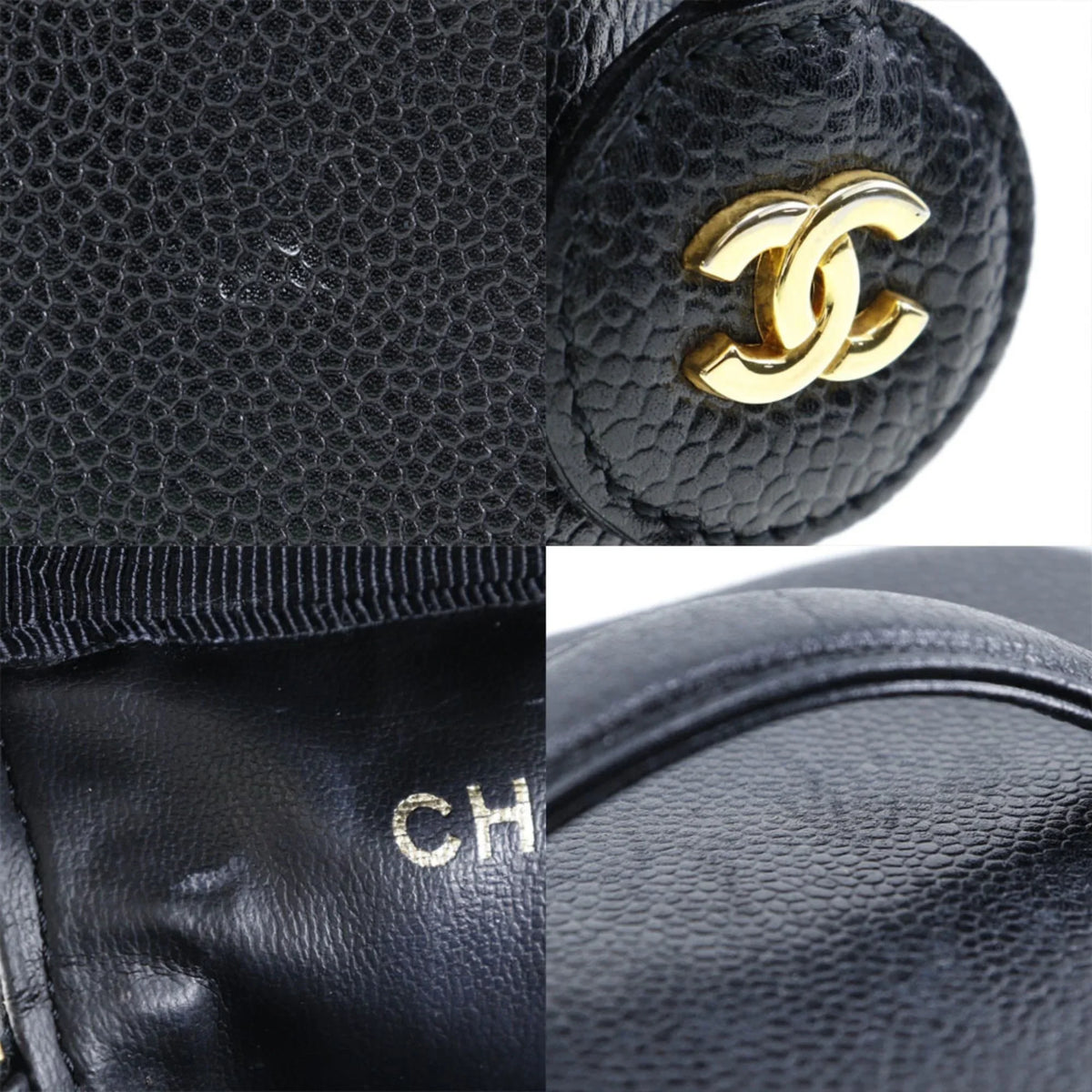 Zipper France in Coco (Good) Pre-Owned Matte Caviar Mark Vanity Made Handbag Ladies Skin Black