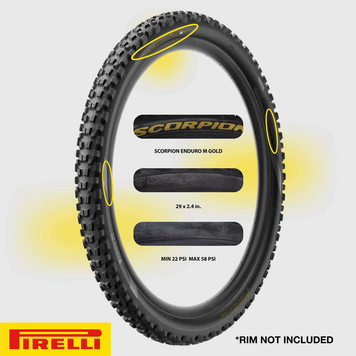 Tire Mountain Tire Edition Racing, Scorpion Enduro Gold for + High-Performance 23/32-622 SmarTUBE Riding and 29x2.4 Pirelli Color Trail M - Bicycle Enduro Tubeless Tear-Defensive
