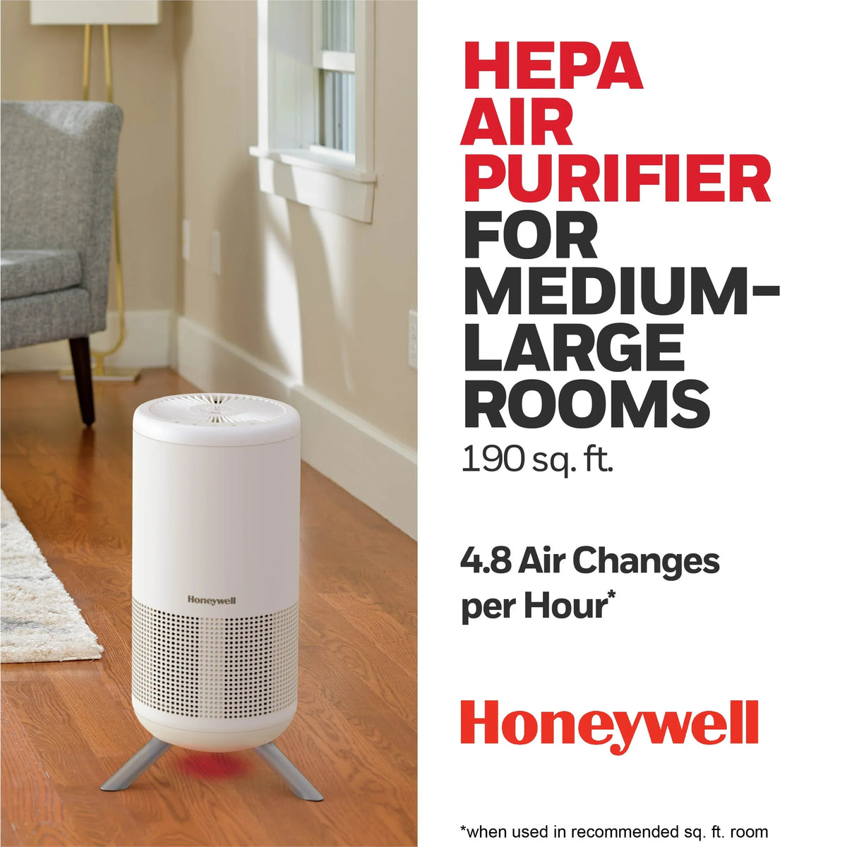 Designer Honeywell HPA830W Tower, ft, 190 sq Series White, Air Purifier