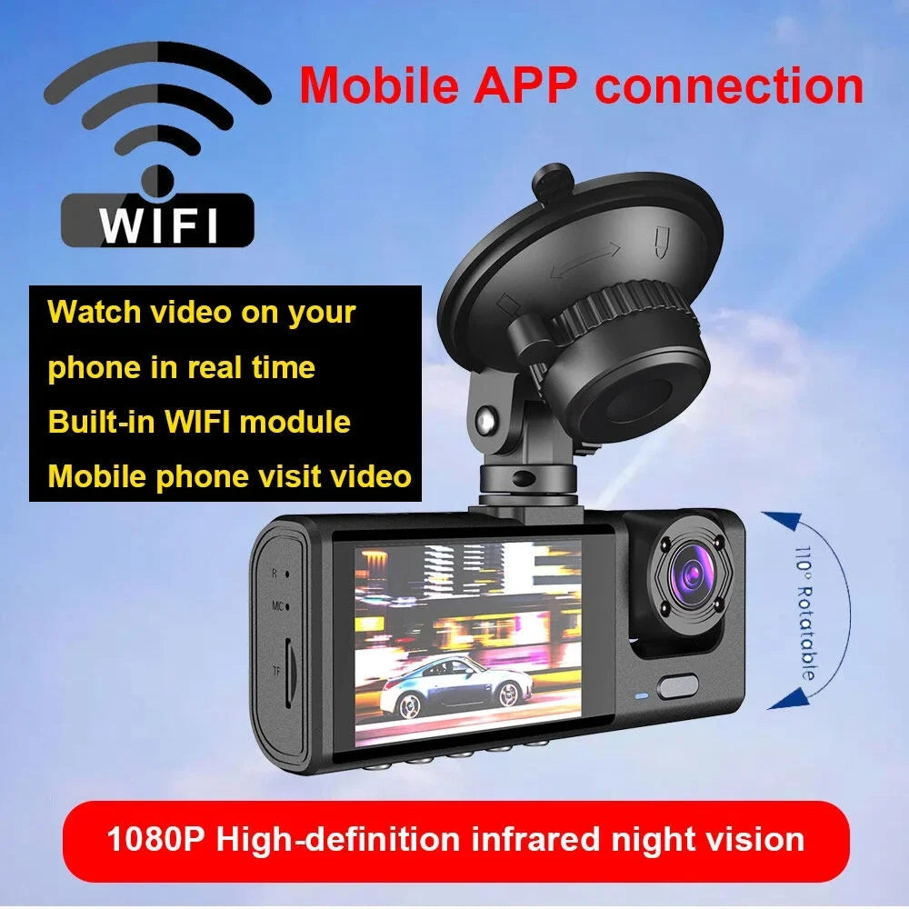 & Dash Recording 2 Rear Inside Recorder Loop Front Dashcam Camera Inch Driving Night-Vision version 1080P Lock Support Screen & One-Key Camera WiFi
