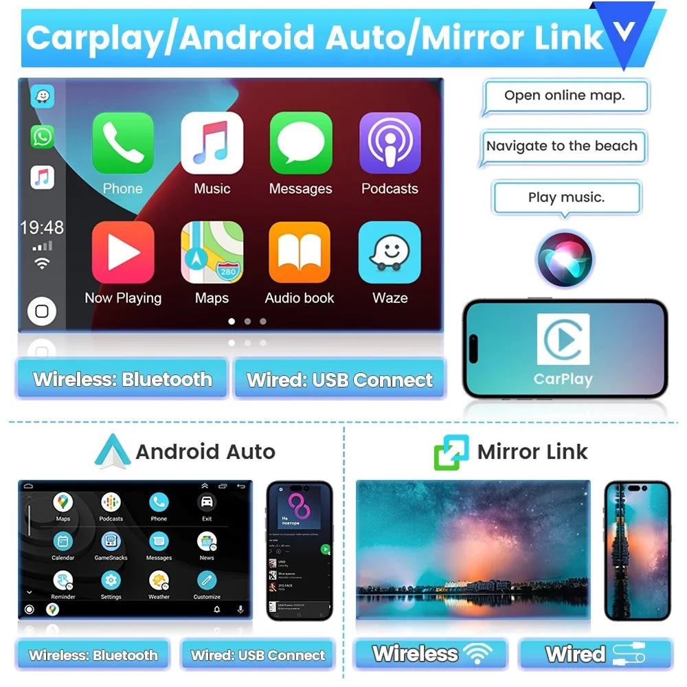 2006-2012 9'' Mirror Stereo Android Camera 13 2+64G Auto Car Android Santa-fe Link Carplay Hifi, Hyundai Backup Podofo for Wireless Bluetooth Radio