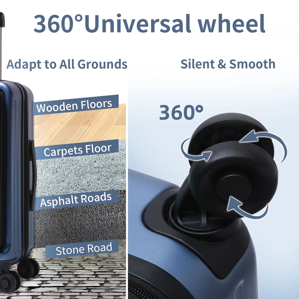 Inch Front Hardshell with Blue 2 20 with Expandle, & & Pocket + Only Wheels, 20 65L, + Lightweight Suitcase Inch 20/24 Laptop Piece Spinner 24 Ice Set, Lock Luggage 37~41L