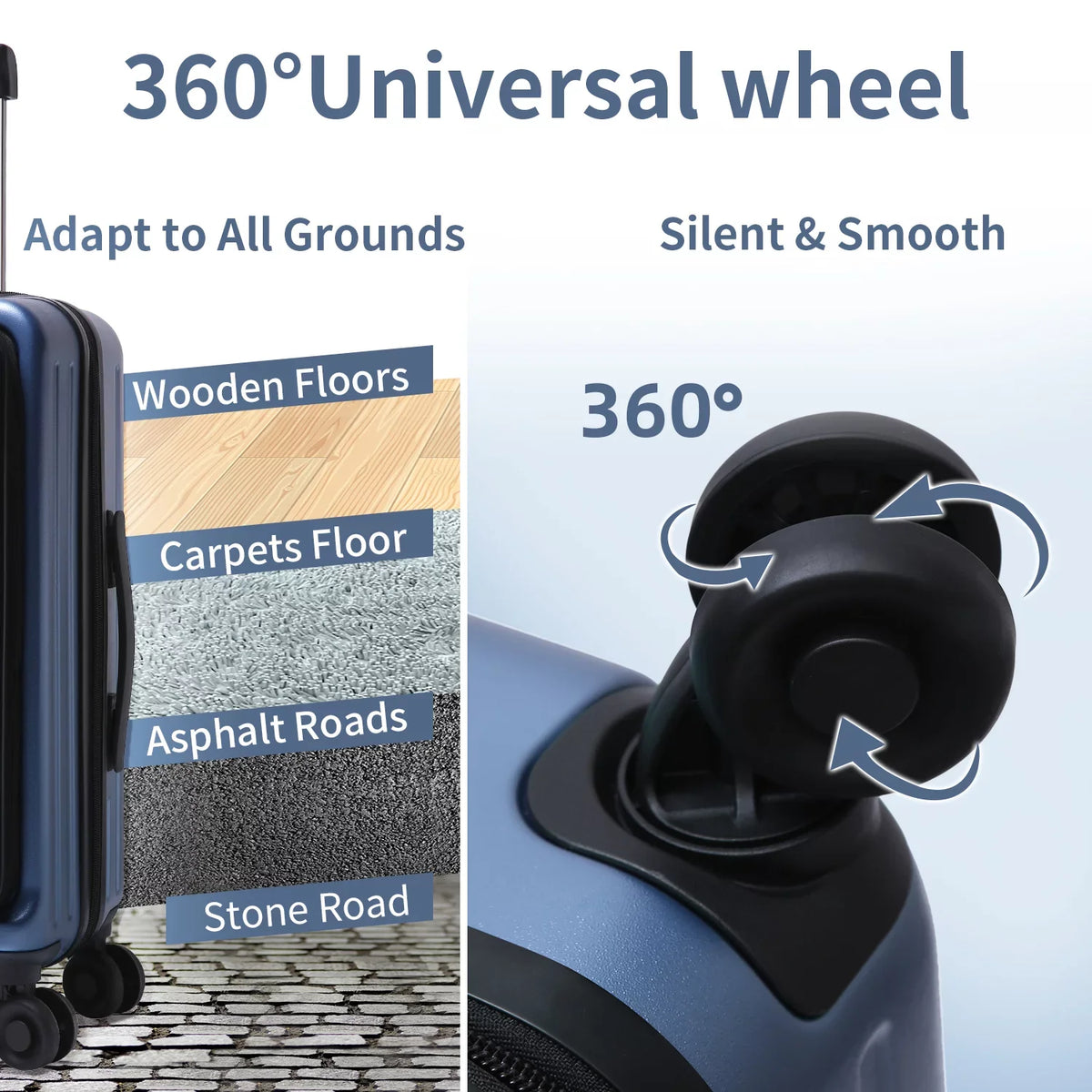 Inch Front Hardshell with Blue 2 20 with Expandle, & & Pocket + Only Wheels, 20 65L, + Lightweight Suitcase Inch 20/24 Laptop Piece Spinner 24 Ice Set, Lock Luggage 37~41L