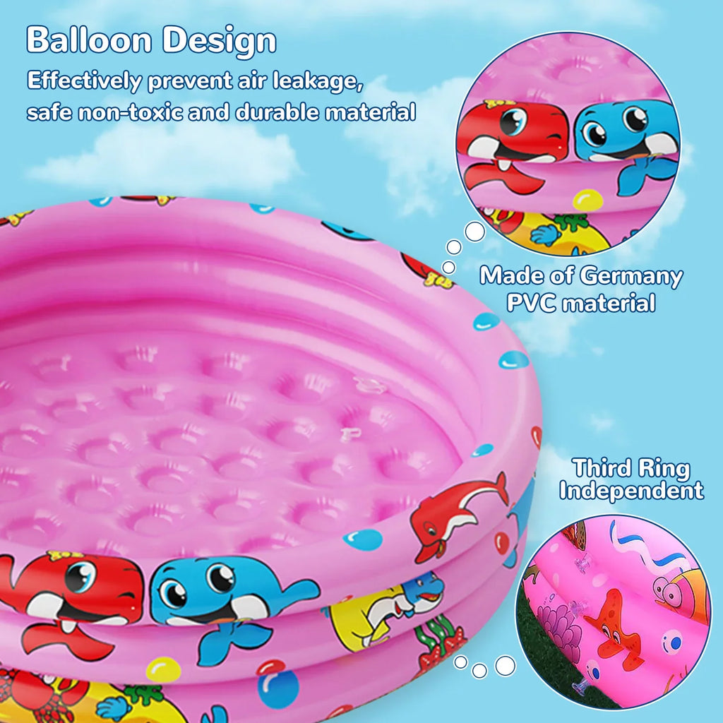 Inflatable Swimming for Kids, Center Kiddie for inflatable Kids/Girls/Boys,Pink Indoor&Outdoor Ring 3 Play Pool Pool Portable Moisture Baby Toddler 47"x12" Pools, Round Swimming Game Paddling