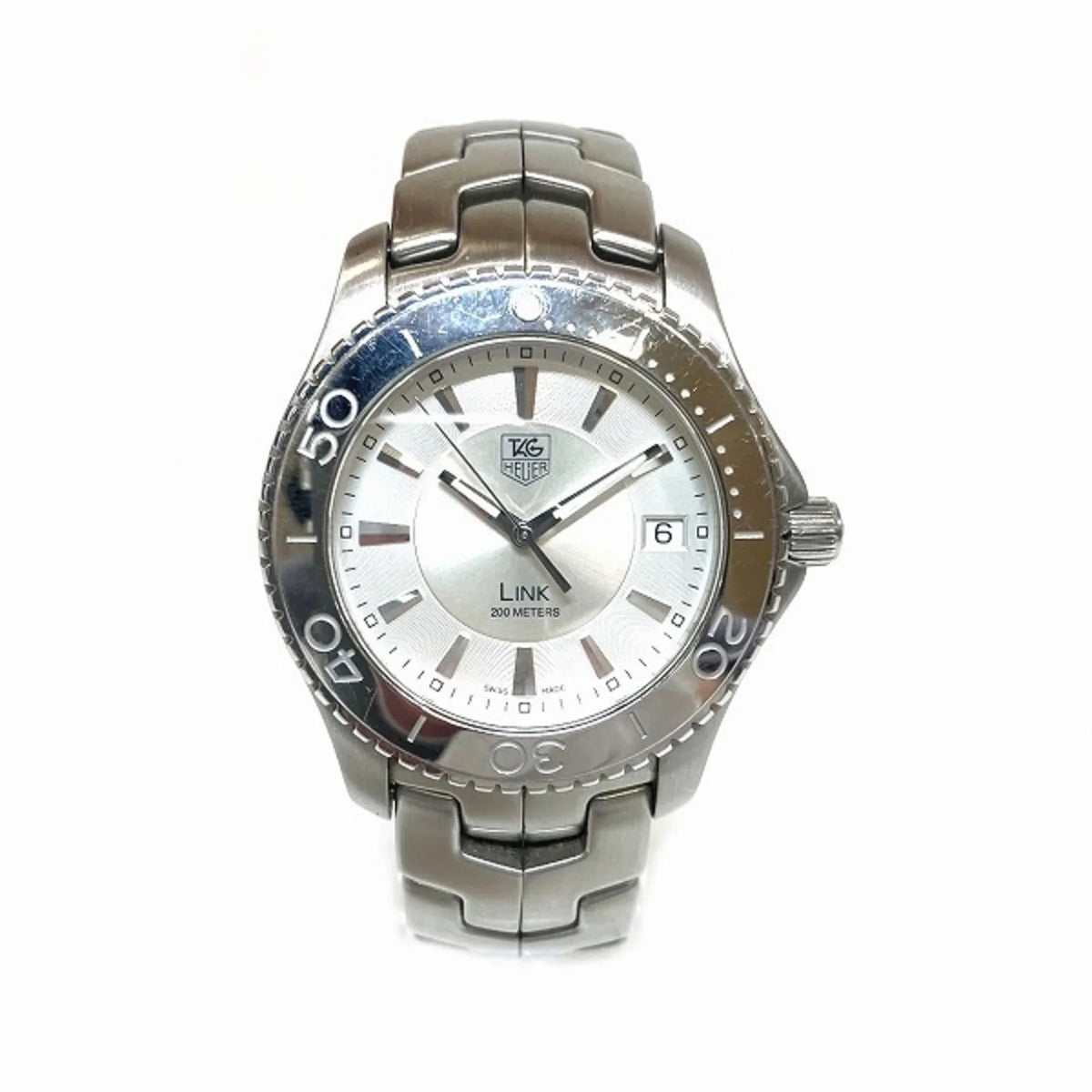 Dial WJ1111 Tag Pre-Owned Silver Quartz Link Heuer Men's Date (Good) Watch